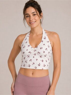 New with tags- Joy Lab Floral Halter Crop Brami - White with Mauve Floral